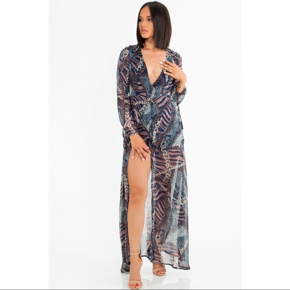 •LAST 1• Off-White Chain Plunging Maxi Romper